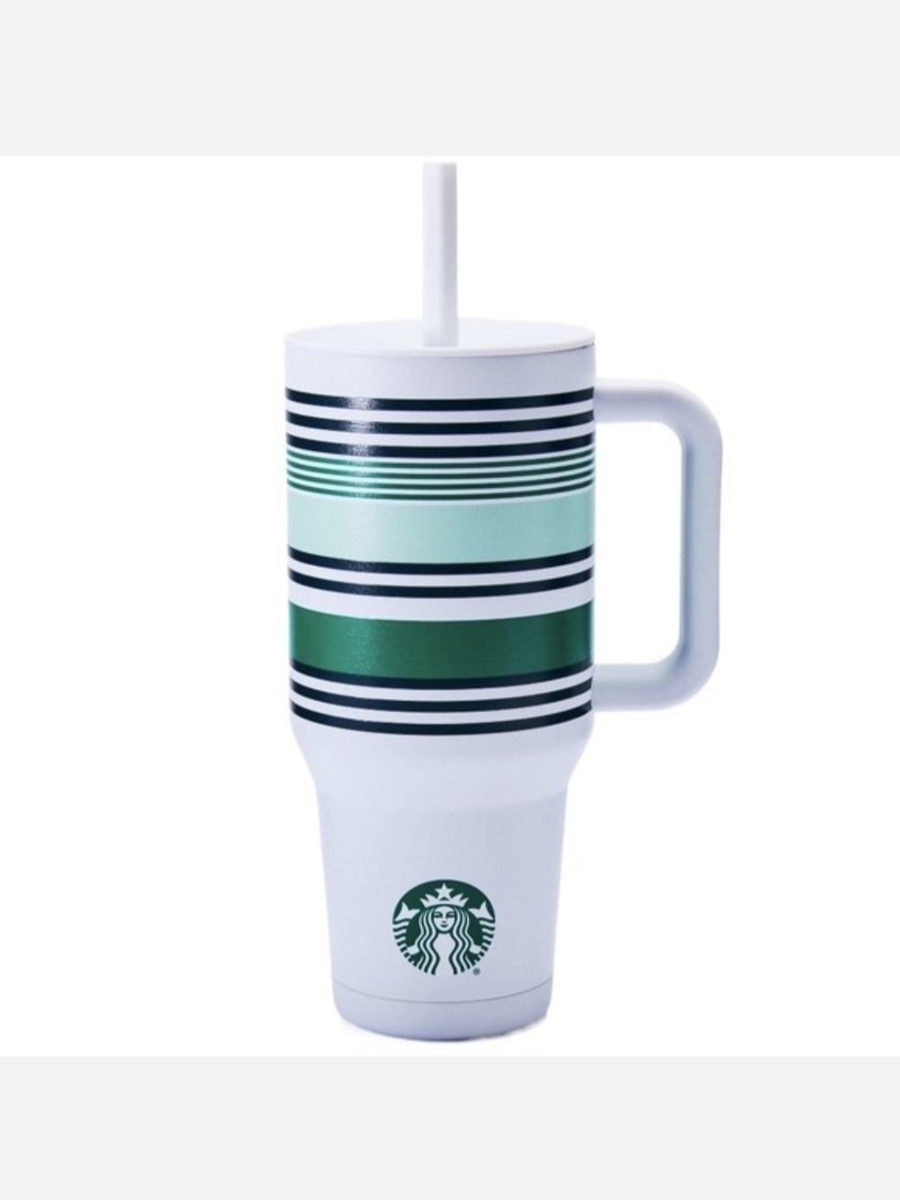 Starbucks Road Trip Travel Tumbler with Green Stripe Design and Handle NWPT